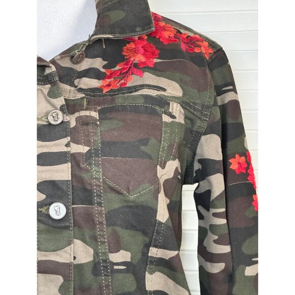 Anthropologie Pilcro Camo Embroidered Jacket XS  Floral Military Denim Utility - Picture 7 of 14